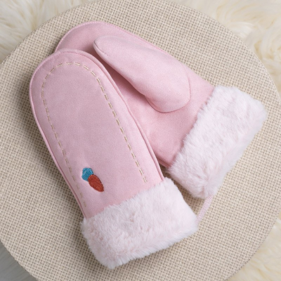 Różowe dziecięce rękawiczki na sznurku i z jednym palcem - Rękawiczki