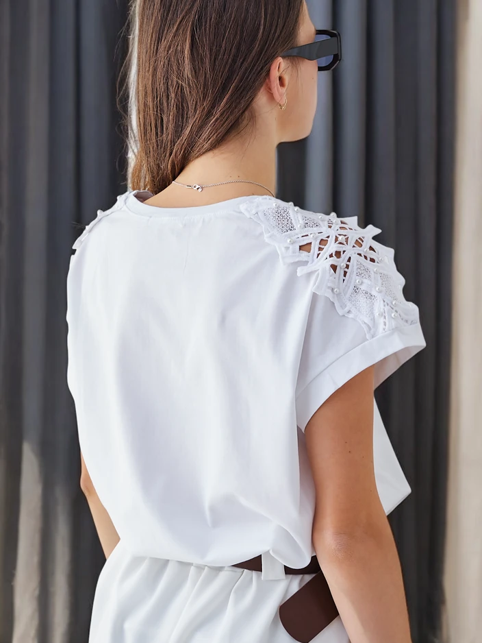 Royalfashion Женска риза от памук с дантелови ръкави