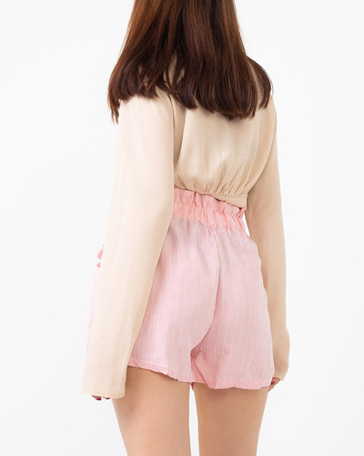 Różowe damskie spodenki w paski - Odzież