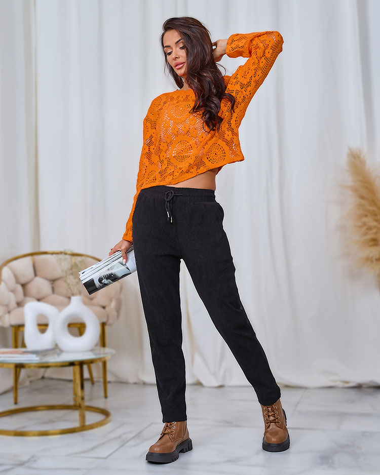 Royalfashion Черни дамски панталони от велур