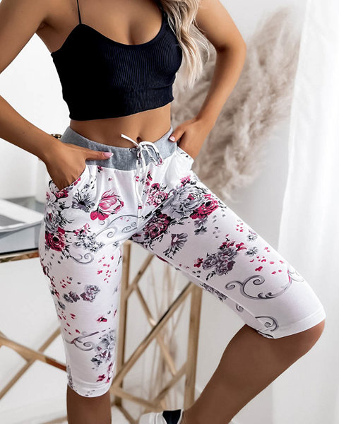 Spodenki damskie biało- różowe o długości 3/4 PLUS SIZE - Odzież