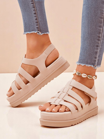 Сандали Royalfashion - Caligae Бежови Велурени на Платформа - Идеални за Лятото и Пролетта