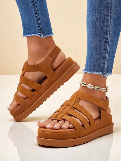 Дамски сандали Callista Camel на платформа Royalfashion екологична кожа