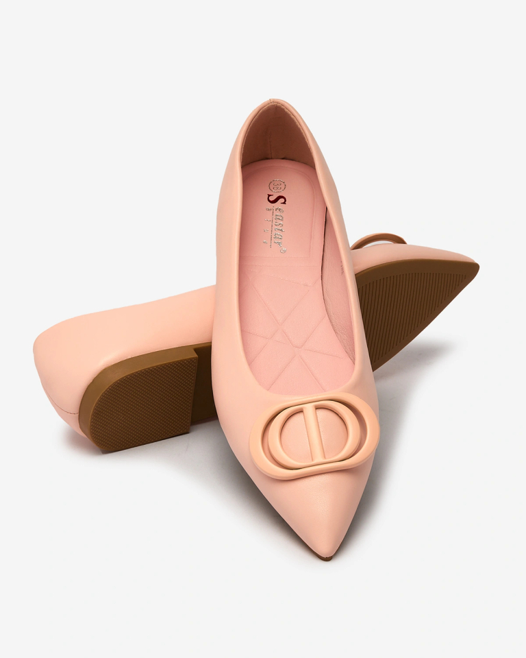 Royalfashion Яркорозови дамски балерини със заострен връх и украса на носа Manixy