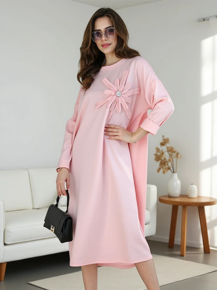 Royalfashion Женска миди рокля с голям размер и цвете