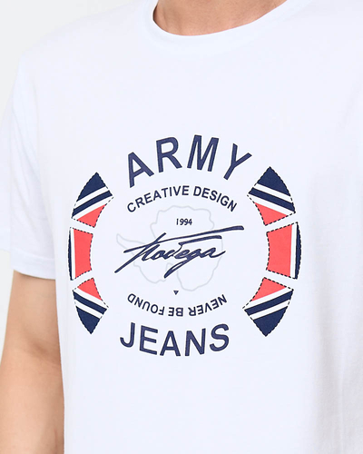 Biały męski t-shirt z nadrukiem - Odzież