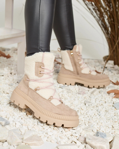 Royalfashion Светлокафяви дамски ловджийски ботуши с овча кожа Getatsa