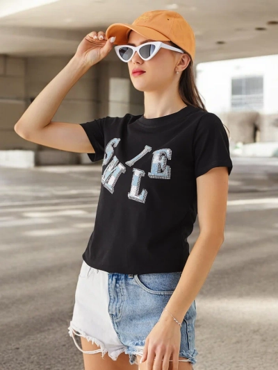 Royalfashion дамска памучна блуза с надпис