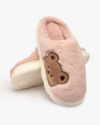 Royalfashion Дамски чехли от естествена кожа с мече в розово Fetemes