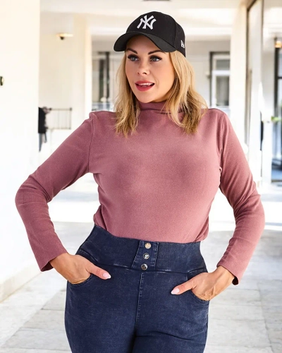 Дамски пуловер с висока яка в тъмно розов цвят - Clothing