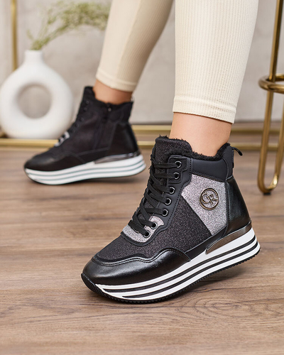 Royalfashion Дамски спортни черни маратонки с брокат Kawellas