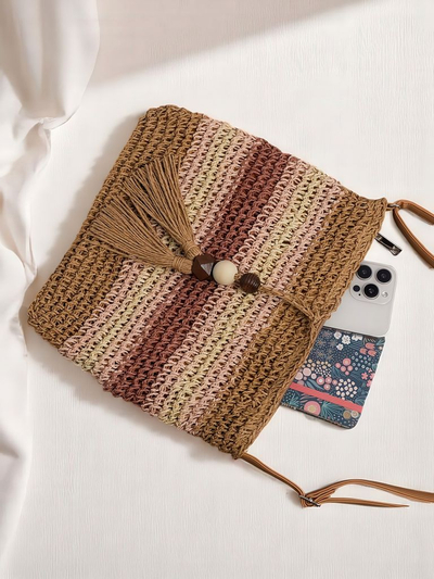 Royalfashion Малка сламена дамска чанта Stripe Charm Mini