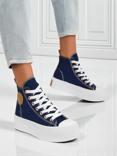 Adelina Capri Тъмносини Дамски Маратонки на Равна Платформа 4,5 см