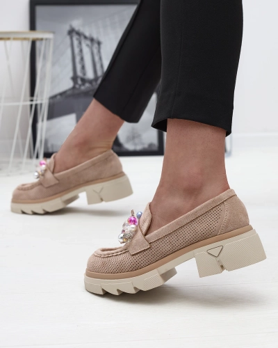 Дамски светлокафяви ажурни мокасини Peloga- Footwear