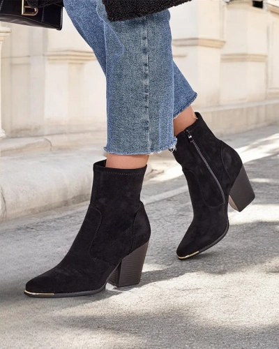 Royalfashion Женски боти от еко-замша на висок ток Гриз