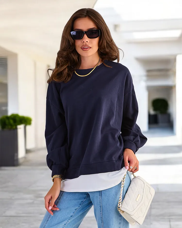 Royalfashion Дамски памучен тънък суитшърт