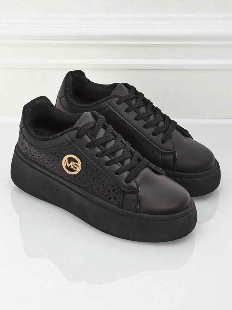 Дамски сникърси платформа Perseida Royalfashion черни еко кожа