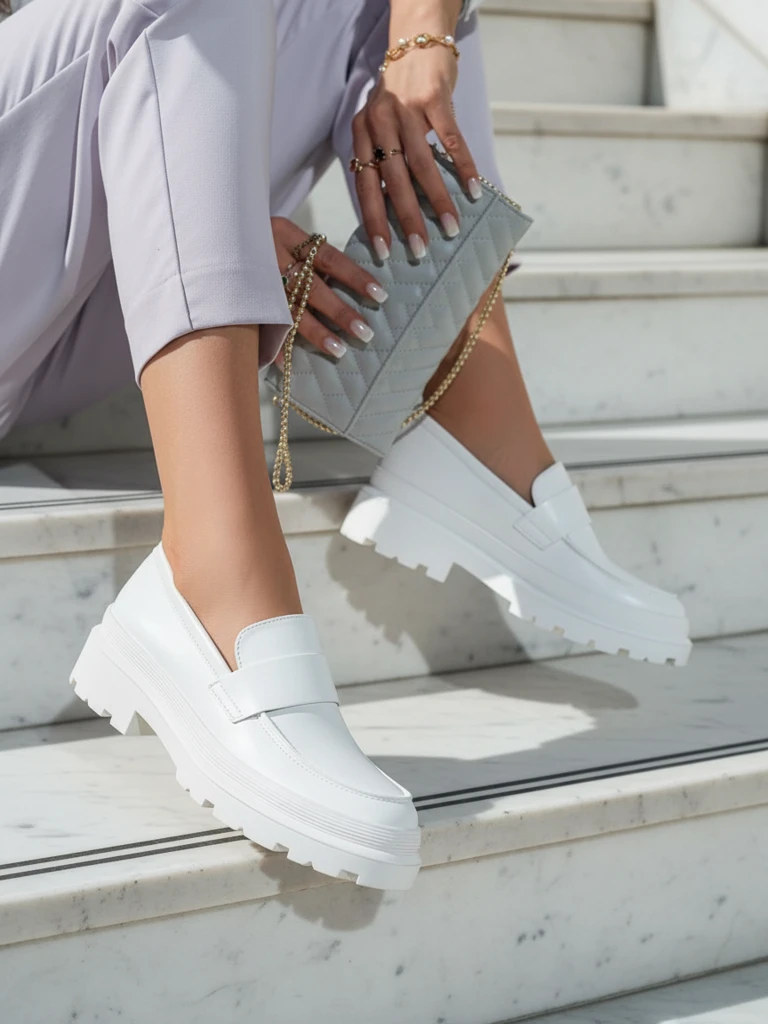 Дамски мокасини Aura бели на платформа - елегантни и удобни, еко кожа