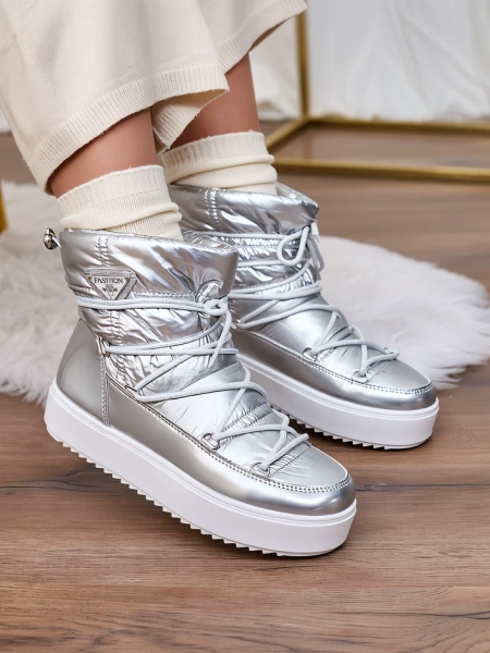 Royalfashion Дамски сребристи ботуши Vevnose slip-on a'la snow boots