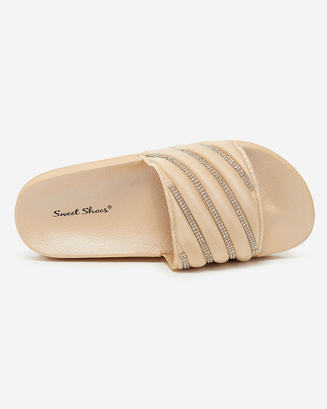 Beżowe damskie klapki z cyrkoniami Erikis - Obuwie