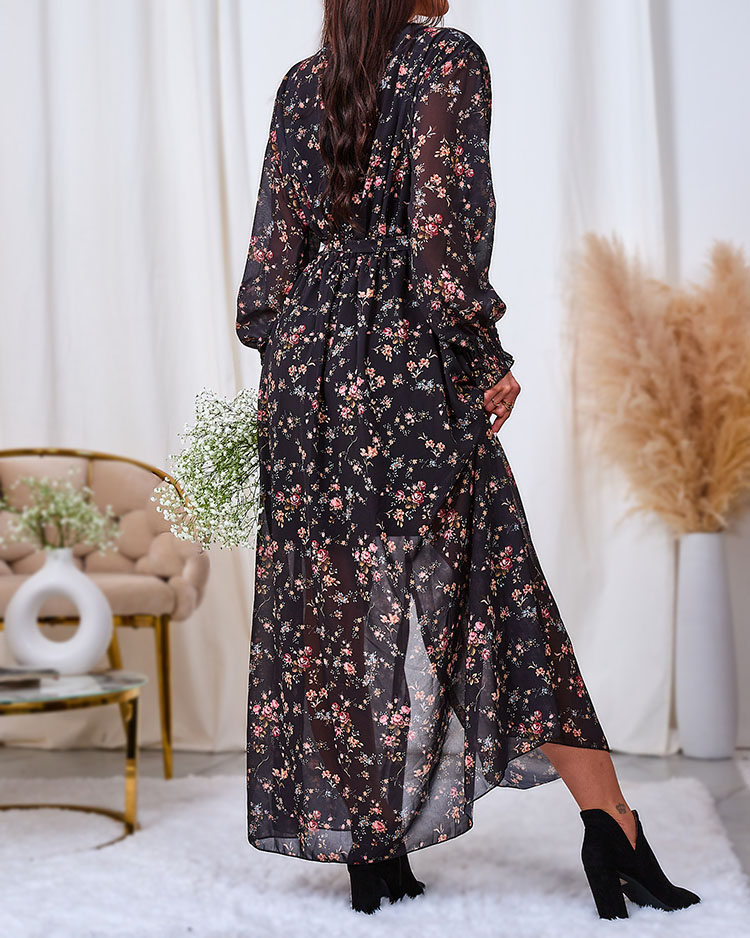 Royalfashion Черно-розова мрежеста миди рокля с принт