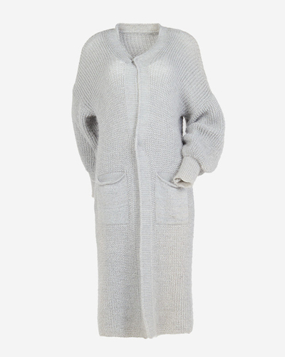 Дамска светло сива мека дълга жилетка - Облекло