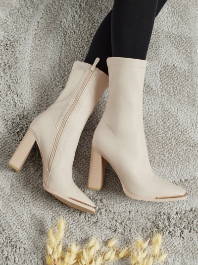 Дамски еко кожени боти до глезена на ток Morvella