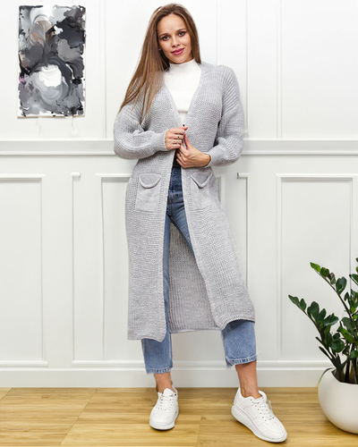 Royalfashion Сив дамски пуловер с покривало