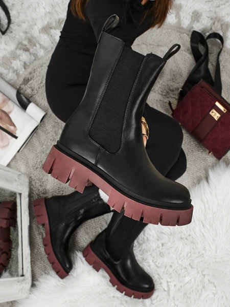 Високи дамски еко кожени боти с цветна подметка Dorvella