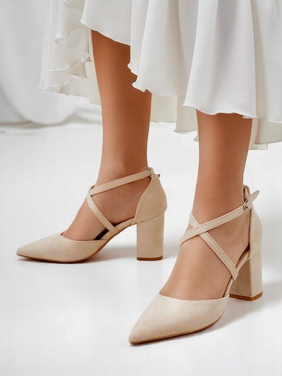 Royalfashion дамски помпи от еко велур с каишки Kanastru