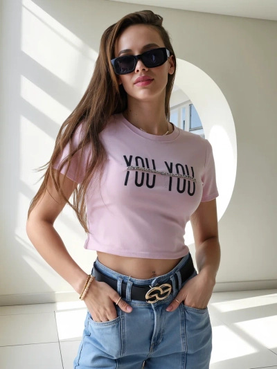 Дамски памучен crop top Royalfashion с надпис