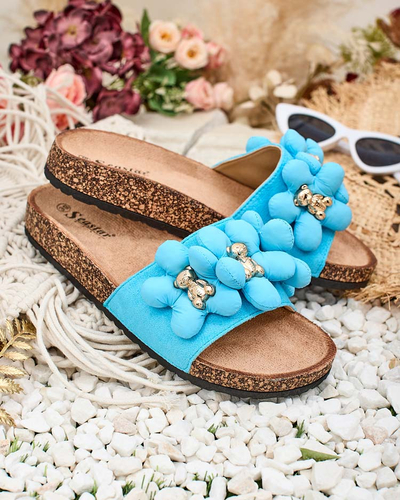 Royalfashion Дамски джапанки със златни мечета и цветя Isaralle