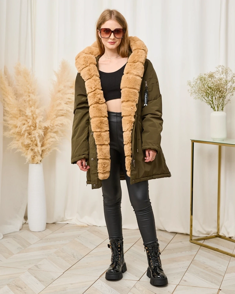 Дамско зелено зимно яке PLUS SIZE - Облекло