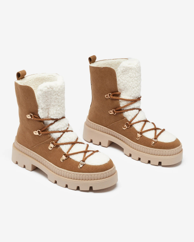 Royalfashion Дамски изолирани ловджийски ботуши с овча кожа в цвят камила Lery Walk