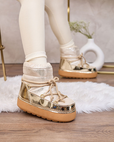 Royalfashion Дамски златни ботуши за сняг с дантела Yevnoie