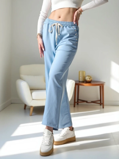 Royalfashion Жени широки спортни панталони от вискоза с циркония