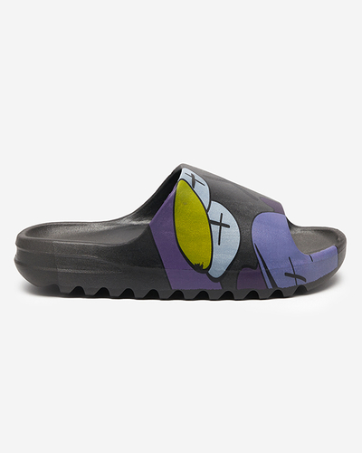 OUTLET Czarne gumowe klapki damskie z printem Pfizz- Obuwie