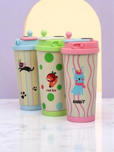 Royalfashion Термос чаша с кранче и температурен сензор Сладки животни