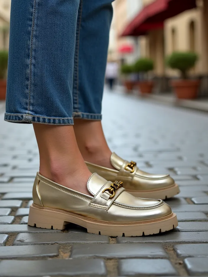 Royalfashion Женски мокасини с позлата Goldlove