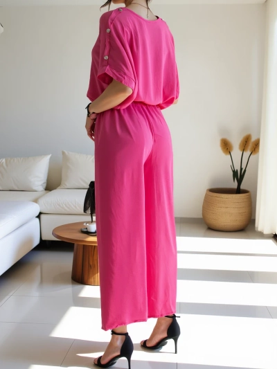 Royalfashion Дамски casual комплект с блуза с къс ръкав и широки панталони