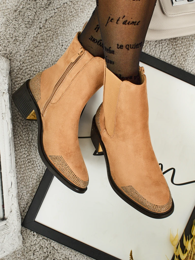 Дамски боти от еко велур, украсени с цирконии TangleMist