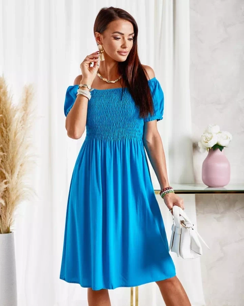 Royalfashion Тюркоазена дамска мини рокля a'la hiszpanka