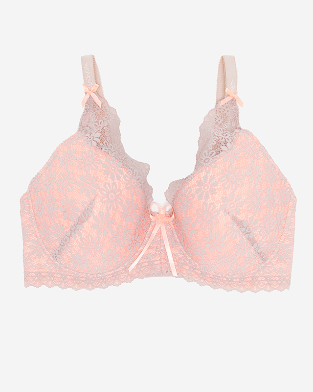 Biustonosz damski różowy z szarą koronką - Bielizna