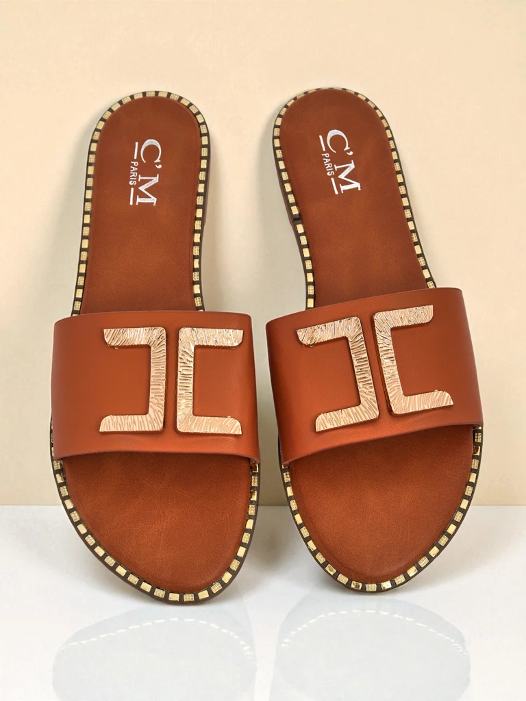 Royalfashion Дамски чехли от еко кожа с декорация Gildra