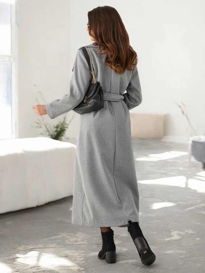 Royalfashion Дамско Дълго Палто с Колан