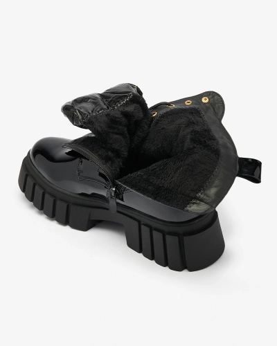 Royalfashion Дамски лакирани черни ботуши Wefetto