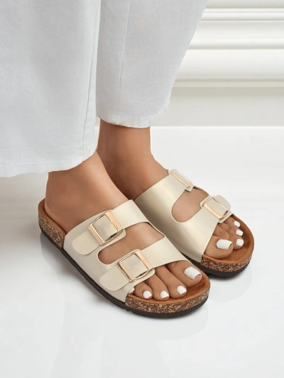 Дамски сандали Royalfashion Aurelia gold – плоски чехли от еко кожа (размер 39)