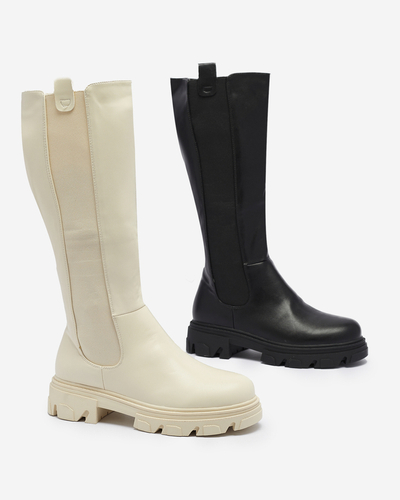 Кремави дамски ботуши до средата на прасеца Vebissa- Обувки