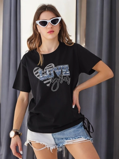 Royalfashion Женска памучна тениска LOVE с ринстони