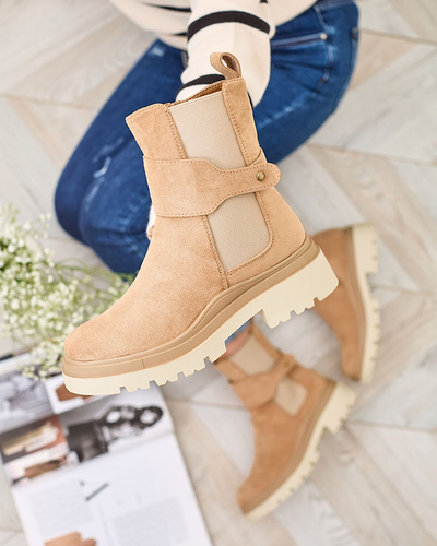 Royalfashion Светлокафяви дамски ботуши с декоративна каишка Doasa